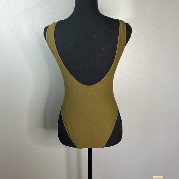 Low Scoop Back Olive Green BodySuit - Picture 2 of 3